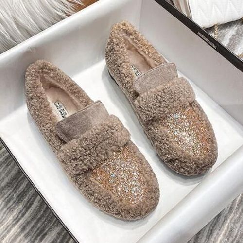 Mocassins En Laine D'agneau Pour Femmes,Chaussures En Coton Chaud,Mocassins À Enfiler,Parker Rond Pour Dames,Appartements En Fourrure De Mouton,Grande Taille 34-43,Hiver