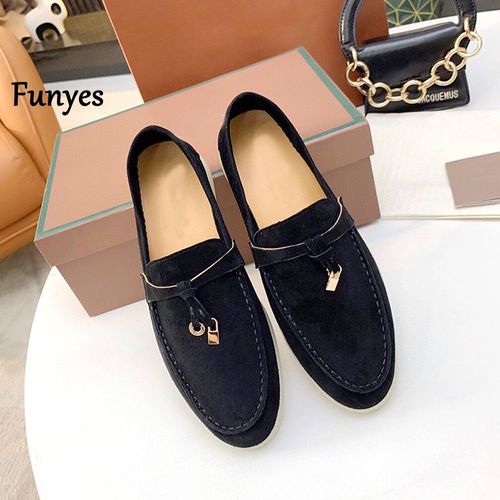 Funyes Chaussures Plates Pour Femme Chaussure Mocassin Femme,Mocassins En Daim À Bout Rond Pour Femmes,En Cuir Véritable De Bonne Qualité,Décontractés,De Luxe,Taille 42