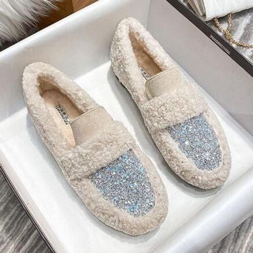 Mocassins En Laine D'agneau Pour Femmes,Chaussures En Coton Chaud,Mocassins À Enfiler,Parker Rond Pour Dames,Appartements En Fourrure De Mouton,Grande Taille 34-43,Hiver