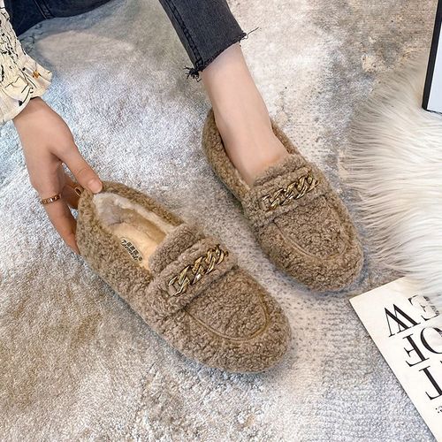 Mocassins En Laine D'encateau En Métal Cristal Pour Femmes,Chaussures D'hiver Chaudes,Bottes De Neige En Fourrure De Coton,Chaussures Bouclées,Grande Taille 43,600