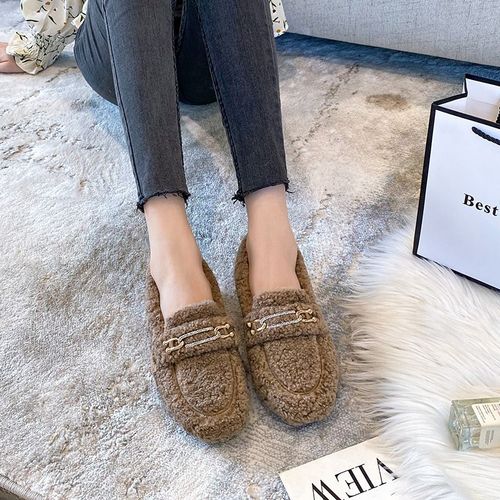 Mocassins En Laine D'encateau En Métal Cristal Pour Femmes,Chaussures D'hiver Chaudes,Bottes De Neige En Fourrure De Coton,Chaussures Bouclées,Grande Taille 43,600
