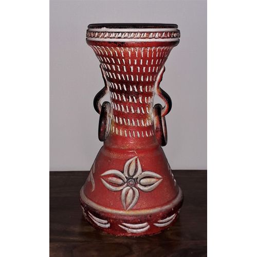 Vase À Anses En Céramique Motifs Sculptés H.28 cm Ø 15 cm - Vintage