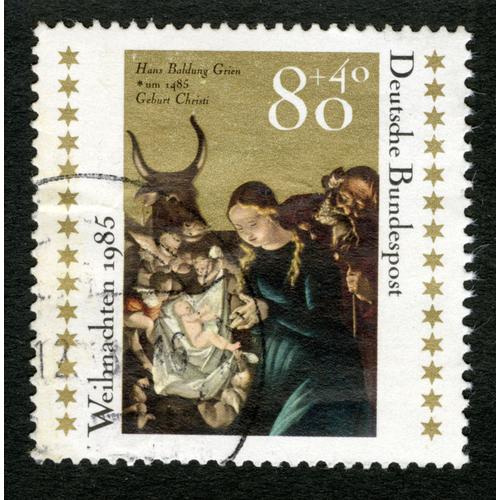 Timbre Oblitéré Deutsche Bundespost Weihnachten 1985, Hans Baldung Grien Um 1495, Geburt Christi, 80+40