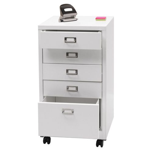 Caisson À Roulettes Hwc-L49, Armoire À Tiroirs Acier Armoire À Dossiers, Métal 75x40x41cm 5 Tiroirs   Blanc