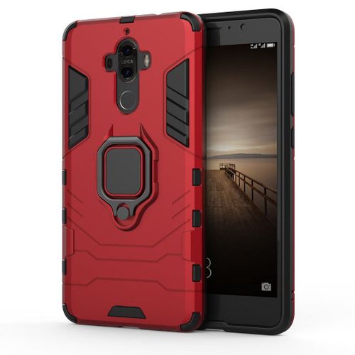 Saturcase Coque Pour Huawei Mate 9, Bague Béquille Hybride 2 En 1 [Pc & Silicone] Double Couche Pare-Chocs Antichoc Protecteur Housse Étui Coque Pour Huawei Mate 9 (Rouge)
