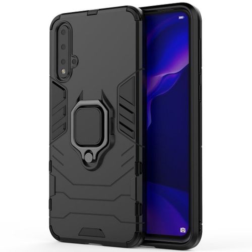 Saturcase Coque Pour Huawei Nova 5 / 5 Pro, Bague Béquille Hybride 2 En 1 [Pc & Silicone] Double Couche Pare-Chocs Antichoc Protecteur Housse Étui Coque Pour Huawei Nova 5 / 5 Pro (Noir)