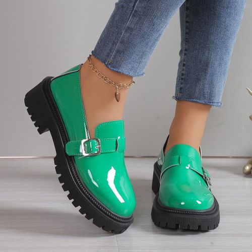 Mocassins En Cuir Verni Pour Femme,Chaussures Gothiques À Plateforme,Décontractées,Antidérapantes,Plates,Taille 42,Printemps 2024