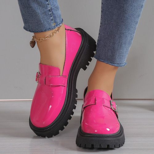 Mocassins En Cuir Verni Pour Femme,Chaussures Gothiques À Plateforme,Décontractées,Antidérapantes,Plates,Taille 42,Printemps 2024