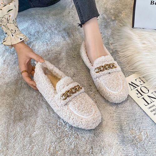 Mocassins En Laine D'encateau En Métal Cristal Pour Femmes,Chaussures D'hiver Chaudes,Bottes De Neige En Fourrure De Coton,Chaussures Bouclées,Grande Taille 43,600