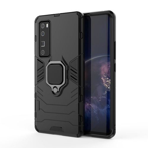 Saturcase Coque Pour Huawei Nova 7 Pro, Bague Béquille Hybride 2 En 1 [Pc & Silicone] Double Couche Pare-Chocs Antichoc Protecteur Housse Étui Coque Pour Huawei Nova 7 Pro (Noir)