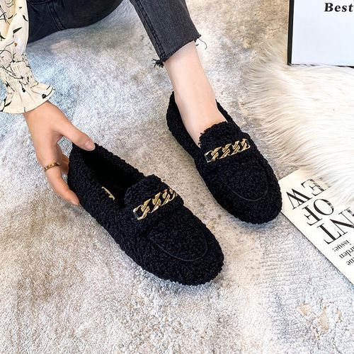 Mocassins En Laine D'encateau En Métal Cristal Pour Femmes,Chaussures D'hiver Chaudes,Bottes De Neige En Fourrure De Coton,Chaussures Bouclées,Grande Taille 43,600