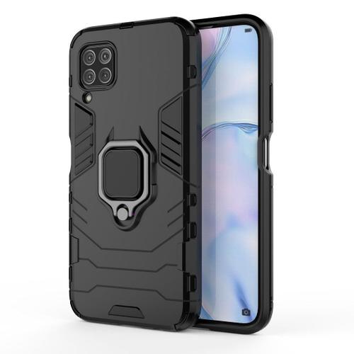 Saturcase Coque Pour Huawei P40 Lite, Bague Béquille Hybride 2 En 1 [Pc & Silicone] Double Couche Pare-Chocs Antichoc Protecteur Housse Étui Coque Pour Huawei P40 Lite (Noir)