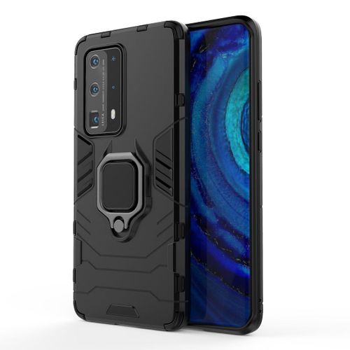 Saturcase Coque Pour Huawei P40 Pro Plus, Bague Béquille Hybride 2 En 1 [Pc & Silicone] Double Couche Pare-Chocs Antichoc Protecteur Housse Étui Coque Pour Huawei P40 Pro Plus (Noir)