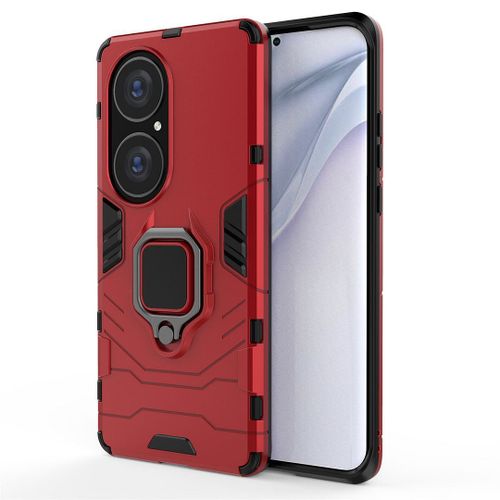 Saturcase Coque Pour Huawei P50 Pro, Bague Béquille Hybride 2 En 1 [Pc & Silicone] Double Couche Pare-Chocs Antichoc Protecteur Housse Étui Coque Pour Huawei P50 Pro (Rouge)