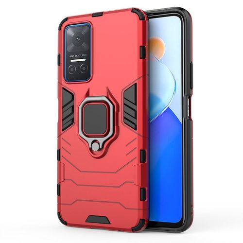 Saturcase Coque Pour Honor Play 6t, Bague Béquille Hybride 2 En 1 [Pc & Silicone] Double Couche Pare-Chocs Antichoc Protecteur Housse Étui Coque Pour Honor Play 6t (Rouge)
