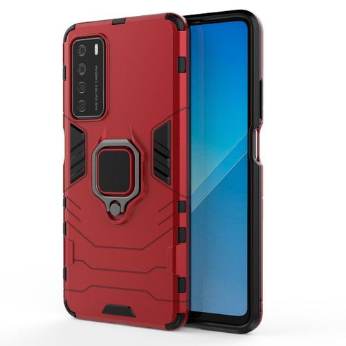 Saturcase Coque Pour Honor Play 4, Bague Béquille Hybride 2 En 1 [Pc & Silicone] Double Couche Pare-Chocs Antichoc Protecteur Housse Étui Coque Pour Honor Play 4 (Rouge)