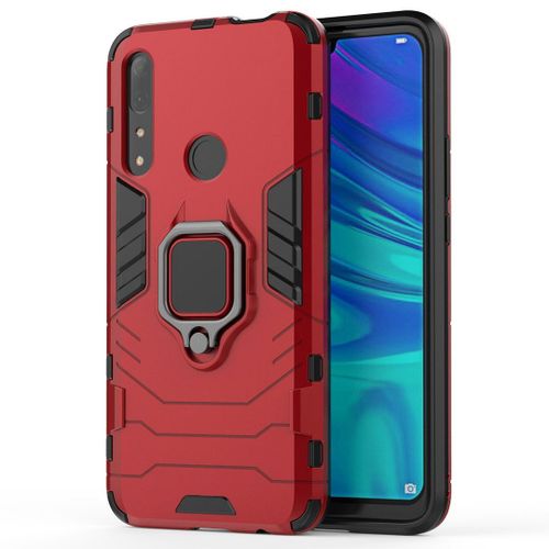 Saturcase Coque Pour Huawei P Smart Z, Bague Béquille Hybride 2 En 1 [Pc & Silicone] Double Couche Pare-Chocs Antichoc Protecteur Housse Étui Coque Pour Huawei P Smart Z / Y9 Prime 2019 (Rouge)