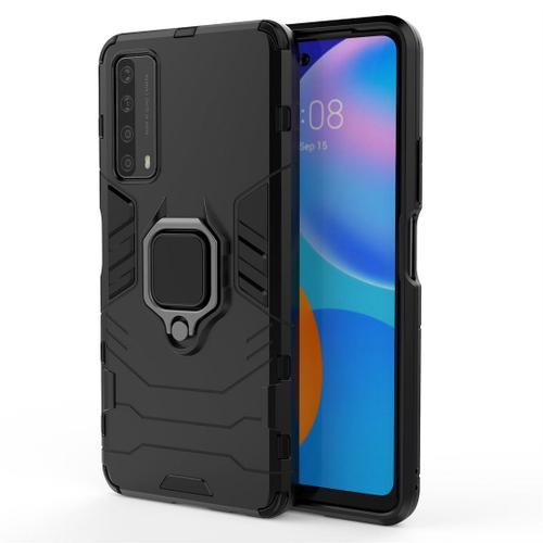 Saturcase Coque Pour Huawei P Smart 2021, Bague Béquille Hybride 2 En 1 [Pc & Silicone] Double Couche Pare-Chocs Antichoc Protecteur Housse Étui Coque Pour Huawei P Smart 2021 (Noir)