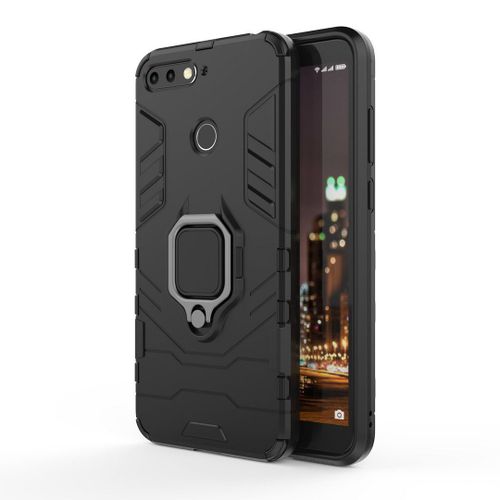 Saturcase Coque Pour Huawei Y6 2018 / Honor 7a, Bague Béquille Hybride 2 En 1 [Pc & Silicone] Double Couche Pare-Chocs Antichoc Protecteur Housse Étui Coque Pour Huawei Y6 2018 / Honor 7a (Noir)