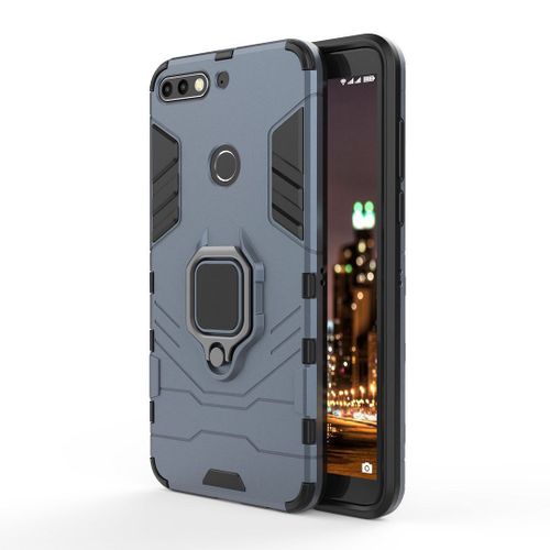 Saturcase Coque Pour Huawei Y7 2018 / Y7 Prime 2018, Bague Béquille Hybride 2 En 1 [Pc & Silicone] Double Couche Pare-Chocs Antichoc Protecteur Housse Étui Coque Pour Huawei Y7 2018 / Y7 Prime 2018 (Bleu Marine)