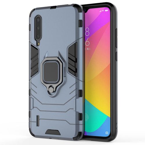 Saturcase Coque Pour Xiaomi Mi 9 Lite, Bague Béquille Hybride 2 En 1 [Pc & Silicone] Double Couche Pare-Chocs Antichoc Protecteur Housse Étui Coque Pour Xiaomi Mi 9 Lite (Bleu Marine)