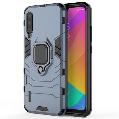 Saturcase Coque Pour Xiaomi Mi A3, Bague Béquille Hybride 2 En 1 [Pc & Silicone] Double Couche Pare-Chocs Antichoc Protecteur Housse Étui Coque Pour Xiaomi Mi A3 (Bleu Marine)