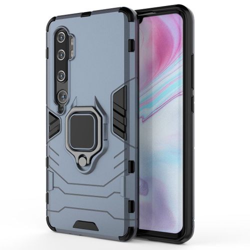 Saturcase Coque Pour Xiaomi Mi Note 10 / Note 10 Pro, Bague Béquille Hybride 2 En 1 [Pc & Silicone] Double Couche Pare-Chocs Antichoc Protecteur Housse Étui Coque Pour Xiaomi Mi Note 10 / Note 10 Pro (Bleu Marine)