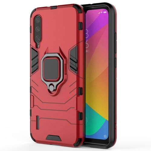 Saturcase Coque Pour Xiaomi Mi A3, Bague Béquille Hybride 2 En 1 [Pc & Silicone] Double Couche Pare-Chocs Antichoc Protecteur Housse Étui Coque Pour Xiaomi Mi A3 (Rouge)