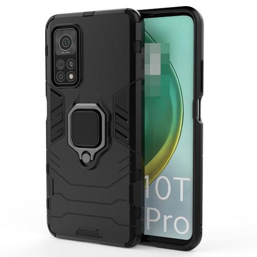 Saturcase Coque Pour Xiaomi Mi 10t / Mi 10t Pro, Bague Béquille Hybride 2 En 1 [Pc & Silicone] Double Couche Pare-Chocs Antichoc Protecteur Housse Étui Coque Pour Xiaomi Mi 10t / Mi 10t Pro (Noir)