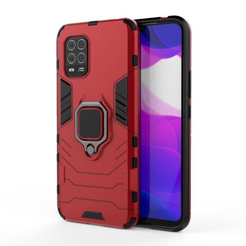 Saturcase Coque Pour Xiaomi Mi 10 Lite 5g, Bague Béquille Hybride 2 En 1 [Pc & Silicone] Double Couche Pare-Chocs Antichoc Protecteur Housse Étui Coque Pour Xiaomi Mi 10 Lite 5g (Rouge)