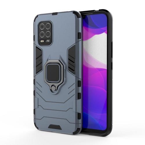 Saturcase Coque Pour Xiaomi Mi 10 Lite 5g, Bague Béquille Hybride 2 En 1 [Pc & Silicone] Double Couche Pare-Chocs Antichoc Protecteur Housse Étui Coque Pour Xiaomi Mi 10 Lite 5g (Bleu Marine)