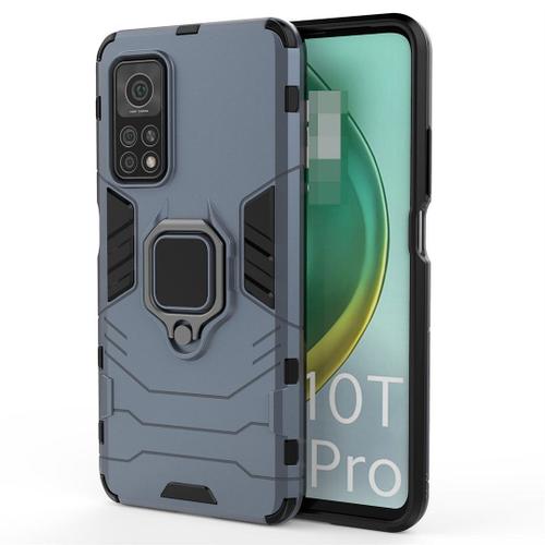 Saturcase Coque Pour Xiaomi Mi 10t / Mi 10t Pro, Bague Béquille Hybride 2 En 1 [Pc & Silicone] Double Couche Pare-Chocs Antichoc Protecteur Housse Étui Coque Pour Xiaomi Mi 10t / Mi 10t Pro (Bleu Marine)