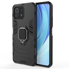 Saturcase Coque Pour Xiaomi Mi 11 Lite 5g, Bague Béquille Hybride 2 En 1 [Pc & Silicone] Double Couche Pare-Chocs Antichoc Protecteur Housse Étui Coque Pour Xiaomi Mi 11 Lite 5g (Noir)