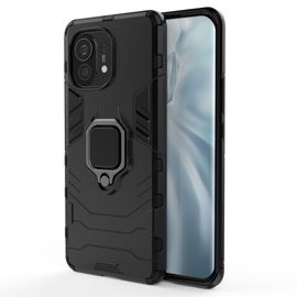 Saturcase Coque Pour Xiaomi Mi 11, Bague Béquille Hybride 2 En 1 [Pc & Silicone] Double Couche Pare-Chocs Antichoc Protecteur Housse Étui Coque Pour Xiaomi Mi 11 (Noir)