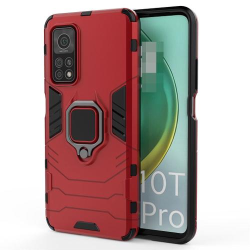 Saturcase Coque Pour Xiaomi Mi 10t / Mi 10t Pro, Bague Béquille Hybride 2 En 1 [Pc & Silicone] Double Couche Pare-Chocs Antichoc Protecteur Housse Étui Coque Pour Xiaomi Mi 10t / Mi 10t Pro (Rouge)