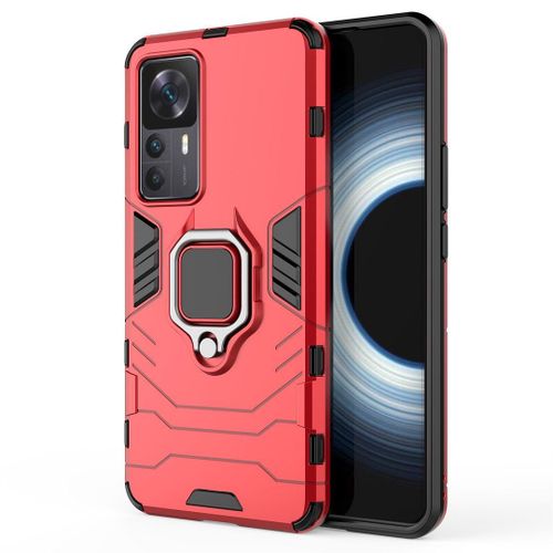 Saturcase Coque Pour Xiaomi 12t / 12t Pro, Bague Béquille Hybride 2 En 1 [Pc & Silicone] Double Couche Pare-Chocs Antichoc Protecteur Housse Étui Coque Pour Xiaomi 12t / 12t Pro (Rouge)