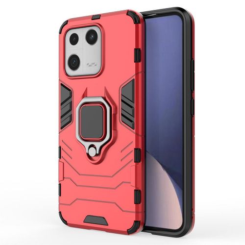 Saturcase Coque Pour Xiaomi 13, Bague Béquille Hybride 2 En 1 [Pc & Silicone] Double Couche Pare-Chocs Antichoc Protecteur Housse Étui Coque Pour Xiaomi 13 (Rouge)