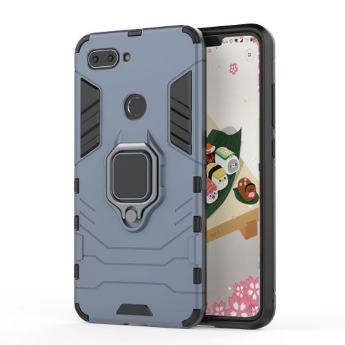 Saturcase Coque Pour Xiaomi Mi 8 Lite, Bague Béquille Hybride 2 En 1 [Pc & Silicone] Double Couche Pare-Chocs Antichoc Protecteur Housse Étui Coque Pour Xiaomi Mi 8 Lite (Bleu Marine)