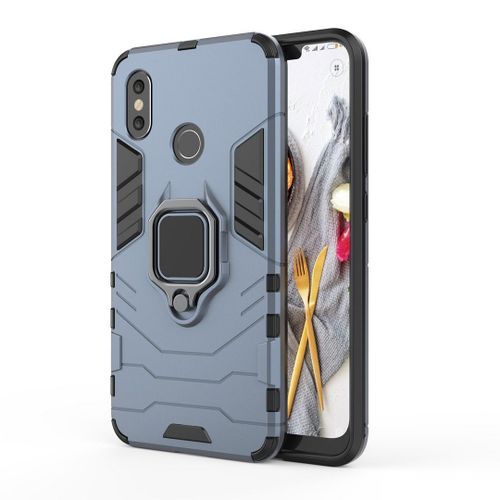 Saturcase Coque Pour Xiaomi Mi 8, Bague Béquille Hybride 2 En 1 [Pc & Silicone] Double Couche Pare-Chocs Antichoc Protecteur Housse Étui Coque Pour Xiaomi Mi 8 (Bleu Marine)