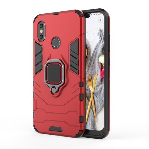 Saturcase Coque Pour Xiaomi Mi 8, Bague Béquille Hybride 2 En 1 [Pc & Silicone] Double Couche Pare-Chocs Antichoc Protecteur Housse Étui Coque Pour Xiaomi Mi 8 (Rouge)
