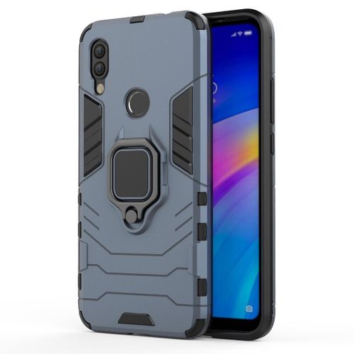 Saturcase Coque Pour Xiaomi Redmi 7, Bague Béquille Hybride 2 En 1 [Pc & Silicone] Double Couche Pare-Chocs Antichoc Protecteur Housse Étui Coque Pour Xiaomi Redmi 7 (Bleu Marine)