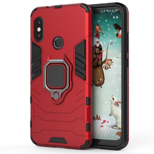 Saturcase Coque Pour Xiaomi Mi A2 Lite, Bague Béquille Hybride 2 En 1 [Pc & Silicone] Double Couche Pare-Chocs Antichoc Protecteur Housse Étui Coque Pour Xiaomi Mi A2 Lite (Rouge)