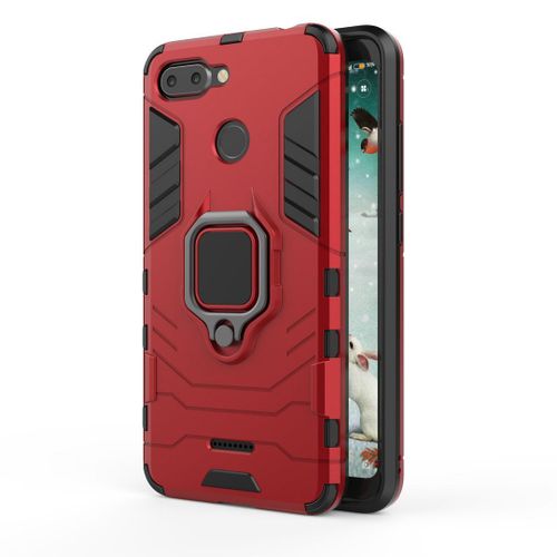 Saturcase Coque Pour Xiaomi Redmi 6, Bague Béquille Hybride 2 En 1 [Pc & Silicone] Double Couche Pare-Chocs Antichoc Protecteur Housse Étui Coque Pour Xiaomi Redmi 6 (Rouge)