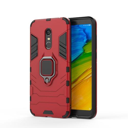 Saturcase Coque Pour Xiaomi Redmi 5 Plus, Bague Béquille Hybride 2 En 1 [Pc & Silicone] Double Couche Pare-Chocs Antichoc Protecteur Housse Étui Coque Pour Xiaomi Redmi 5 Plus (Rouge)