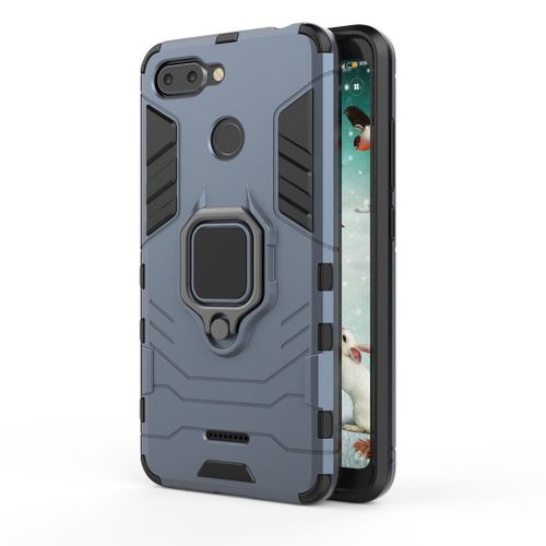 Saturcase Coque Pour Xiaomi Redmi 6, Bague Béquille Hybride 2 En 1 [Pc & Silicone] Double Couche Pare-Chocs Antichoc Protecteur Housse Étui Coque Pour Xiaomi Redmi 6 (Bleu Marine)