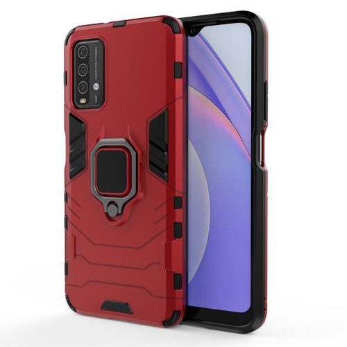 Saturcase Coque Pour Xiaomi Redmi 9t, Bague Béquille Hybride 2 En 1 [Pc & Silicone] Double Couche Pare-Chocs Antichoc Protecteur Housse Étui Coque Pour Xiaomi Redmi 9t (Rouge)