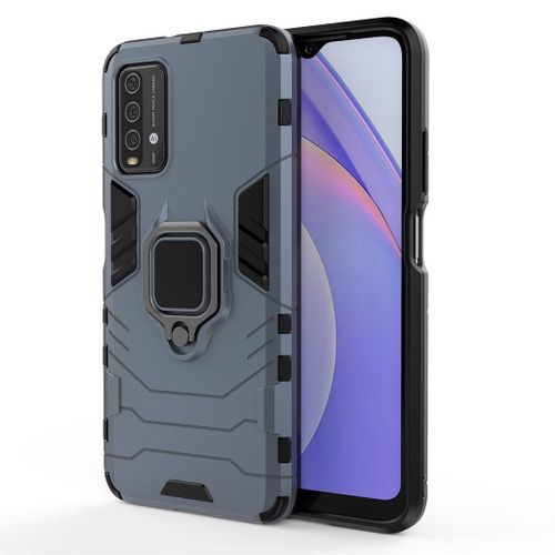 Saturcase Coque Pour Xiaomi Redmi 9t, Bague Béquille Hybride 2 En 1 [Pc & Silicone] Double Couche Pare-Chocs Antichoc Protecteur Housse Étui Coque Pour Xiaomi Redmi 9t (Bleu Marine)