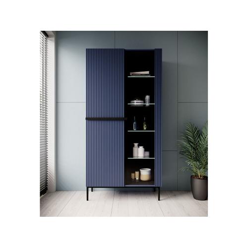 Rangement Vitrine H200 Cm 2 Portes Kasha Pieds Noirs Bleu Foncé