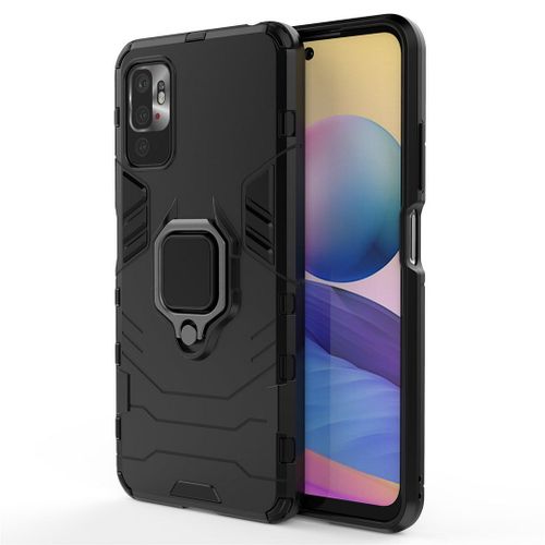 Saturcase Coque Pour Xiaomi Redmi Note 10 5g, Bague Béquille Hybride 2 En 1 [Pc & Silicone] Double Couche Pare-Chocs Antichoc Protecteur Housse Étui Coque Pour Xiaomi Redmi Note 10 5g (Noir)