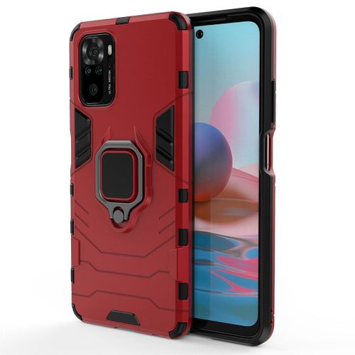 Saturcase Coque Pour Xiaomi Redmi Note 10 4g / 10s, Bague Béquille Hybride 2 En 1 [Pc & Silicone] Double Couche Pare-Chocs Antichoc Protecteur Housse Étui Coque Pour Xiaomi Redmi Note 10 4g / 10s (Rouge)